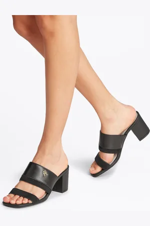 Tommy Hilfiger Black Leather And Suede Block Heeled Mules AU 6 (EU 37)