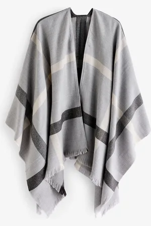 Barbour Grey Blair Windowpane Cape Serape Scarf One
