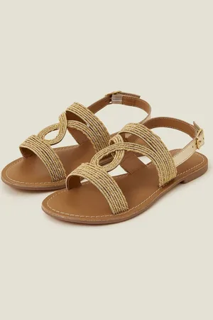 Accessorize Gold Raffia Loop Strappy Sandals AU 8 (EU 39)
