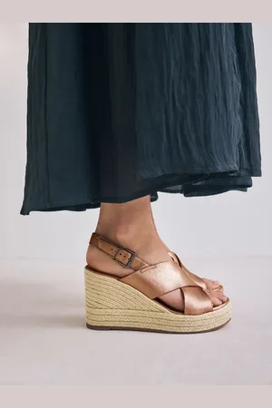 Next Gold Standard/Wide Fit Forever Comfort Leather Round Toe Cross-Over Slingback Platform Wedges AU 10 (EU 42)