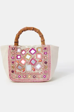 Accessorize Cream Mirror Embellished Handbag One