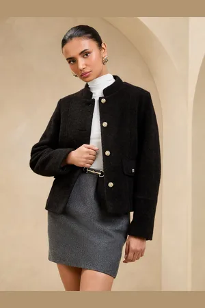 Lipsy London Black Brushed Textured Short Swing Bomber Jacket AU 14