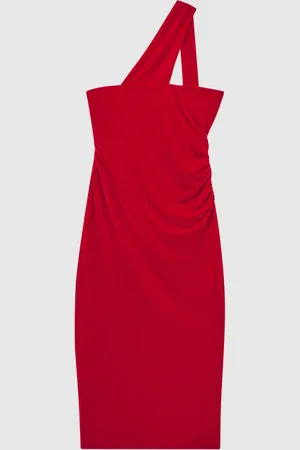 Reiss Abbey Velvet One-Shoulder Midi Dress AU 14