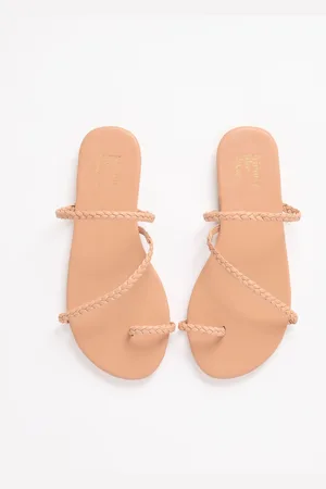Friends Like These Nude Asymmetric Toe Loop Faux Leather Mule Flip Flop Sandals AU 10 (EU 41)