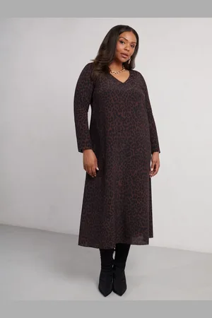 Live Unlimited London Curve Leopard Print V-Neck Long Sleeve Midaxi Dress AU 18