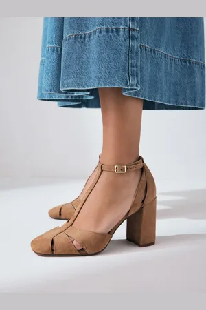 Next Forever Comfort Leather Round Toe Cut Out T-Bar Block Heel Shoes AU 7.5 (EU 38.5)