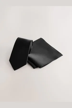 Next Black Silk Tie And Pocket Square Set One