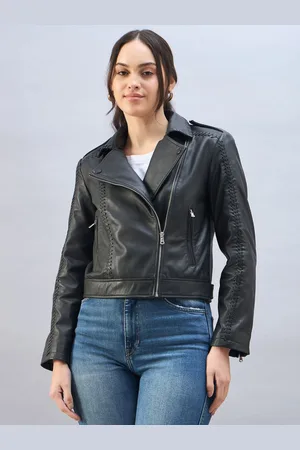 Urban Code Black Leather Biker Jacket With Whipstitching AU 14