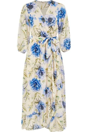 Yumi Vintage Floral Wrap Midi Dress With Frill AU 10