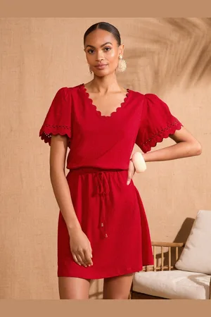 Love & Roses Scallop V-Neck Mini 100% Cotton T-Shirt Dress 18