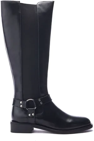 Moda In Pelle Sevrin Western Buckle Detail Long Leather Chelsea Black Boots AU 6 (EU 37)