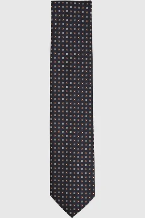 Reiss Navy/Tobacco Pelosa Foulard Silk Blend Floral Print Tie One