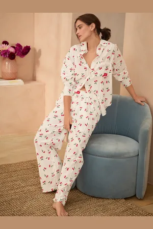 Bath & Body Works White Cherry 100% Cotton Button Through Pyjamas Set AU 14 R