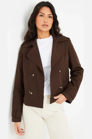 Threadbare Chocolate Brown Double Breasted Cropped Trench Jacket AU 14
