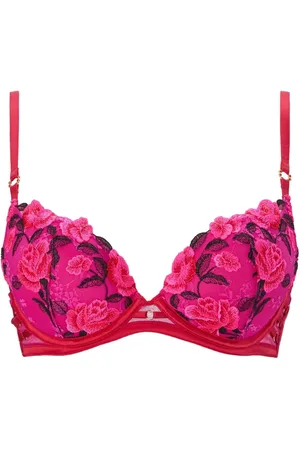 Ann Summers Pink Everlasting Love Floral Embroidered Lace Padded Plunge Bra 32 C