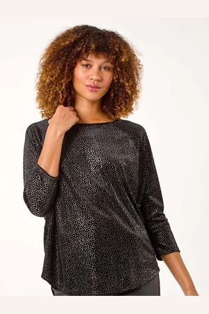 Roman Metallic Foil Spot Print Velvet Top AU 10