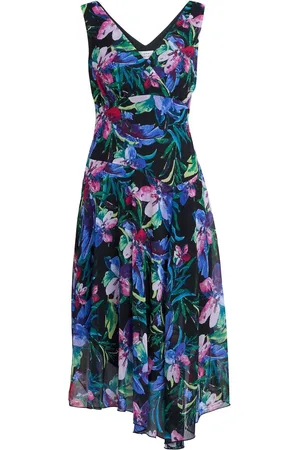 Gina Bacconi Lisbeth Floral Print Chiffon Asymmetric Hem Dress AU 18