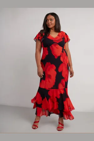 Live Unlimited London Petite Floral Ruffle Shoulder Maxi Dress AU 20