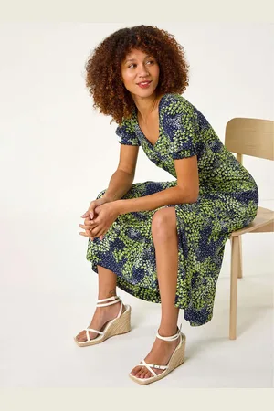 Roman Floral Print Ruched Stretch Midi Dress AU 18