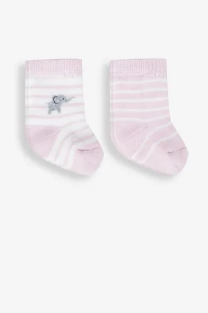 JoJo Maman Bébé Pink Elephant 2-Pack Baby Socks Newborn