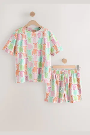 Next Ecru/Bright Hamish the Highland Cow 100% Cotton Short Sleeve Pyjamas small