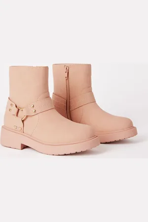 Lipsy London Pink Heart Buckle Biker Faux Leather Flat Ankle Boots AU 2 (EU 34.5)