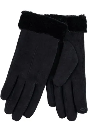 Totes Black Isotoner Ladies One Point Suede Winter Gloves with Faux Fur Cuff Detail L