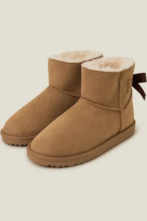 Accessorize Brown Bow Faux Fur-Lined Suedette Boots AU 5 (EU 36)
