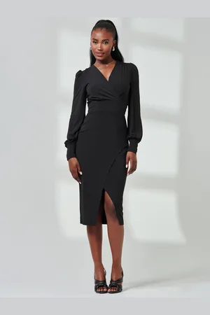 Jolie Moi Jersey Wrap Slit Pencil Dress AU 10