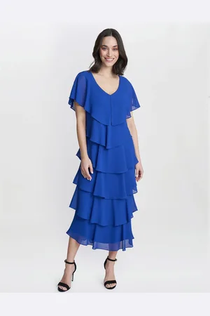 Gina Bacconi Rebecca Midi Tiered Dress With Shoulder Trim AU 12