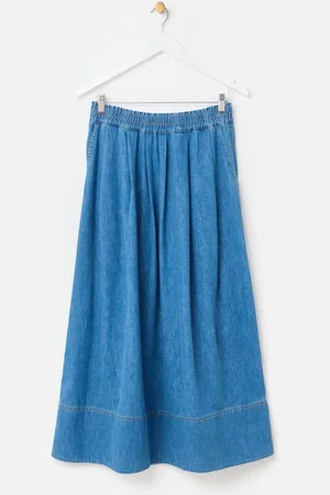Oliver Bonas Denim Elasticated Pleated Midi Skirt 12