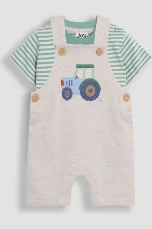 JoJo Maman Bébé Natural Tractor 2-Piece Appliqué Dungarees & T-Shirt Set 6