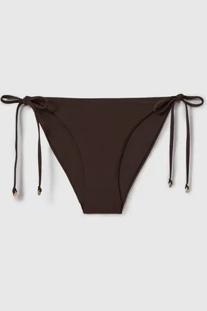 Reiss Chocolate Riah Side Tie Bikini Bottoms AU 16