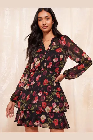 Friends Like These Petite Long Sleeve Printed Chiffon Mini Dress AU 12