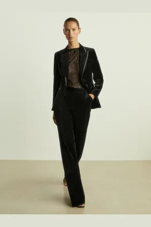 Reiss Black Parisa Velvet Flared Suit Trousers AU 12 R