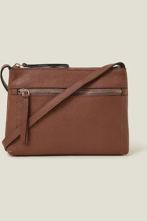 Accessorize Brown Zip Detail Leather Cross-Body Bag One