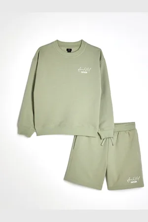 River Island Green Boys Ame Le Nuit Crew Sweat Top And Shorts Set 11