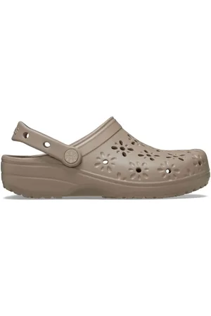 Crocs Taupe Adults Floral Cut Out Clogs AU 7 (EU 38.5)