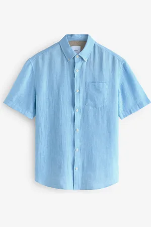 Next Standard Collar Cotton Linen Blend Short Sleeve Shirt 4XL