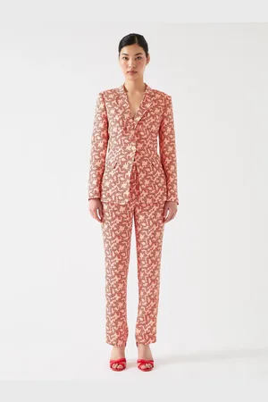 LK Bennett Pink Rebecca Italian Straw Multi Viscose Blossom Print Soft Tailored Jacket 8