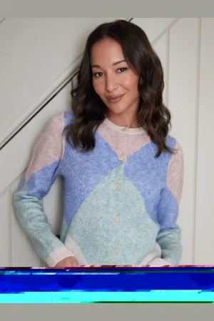 Threadbare Blue Argyle Button Up Knitted Cardigan AU 16