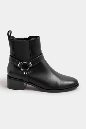 Long Tall Sally Black Harness Biker Ankle Boots AU 10 (EU 41)