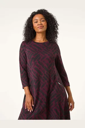 Roman Petite Zip Detail Abstract Dress AU 12