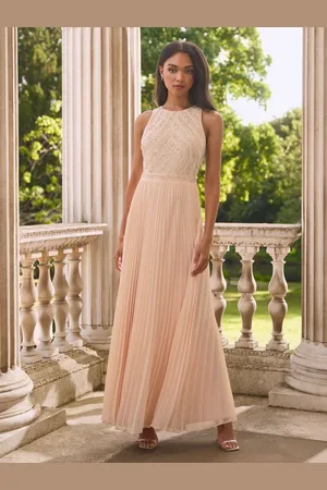 Lipsy London Embelished Bodice Pleated Wedding Bridesmaid Maxi Dress AU 10
