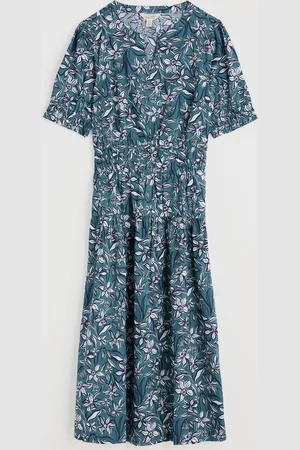 Seasalt Cornwall Edith Smocked 100% Cotton Midi Dress AU 14