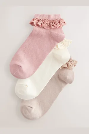 Next Pink Broderie Trim Trainer Socks 3 Pack One