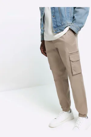River Island Natural Elasticated Cargo Trousers 32W x 33L (UK 32 L)