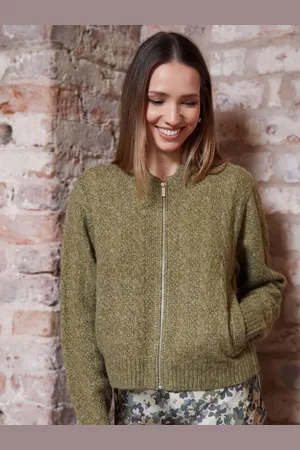 Threadbare Green Zip-Up Cable Knit Bomber Jacket AU 10