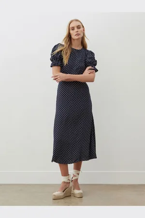 Finery London Mela Polka Dot Crepe Midi Dress AU 14