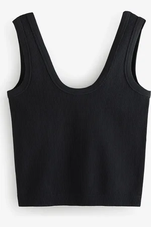 Next Black Ribbed Seamless Vest Top M-L